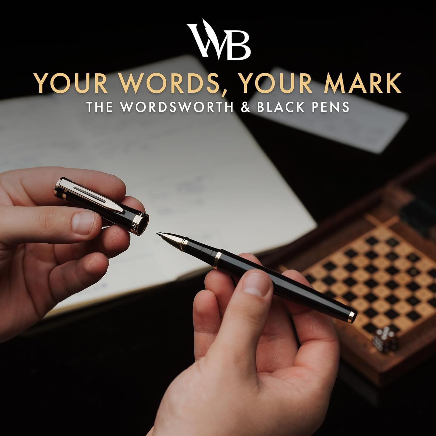 image:imageWordsworth and Black Rollerball Pen Luxury Pen Chrome Finish Red Lacquer Ink Refill Refillable Gift for Men amp Women Professional Writing Nice and Fancy Pens and for WorkBlack Gold