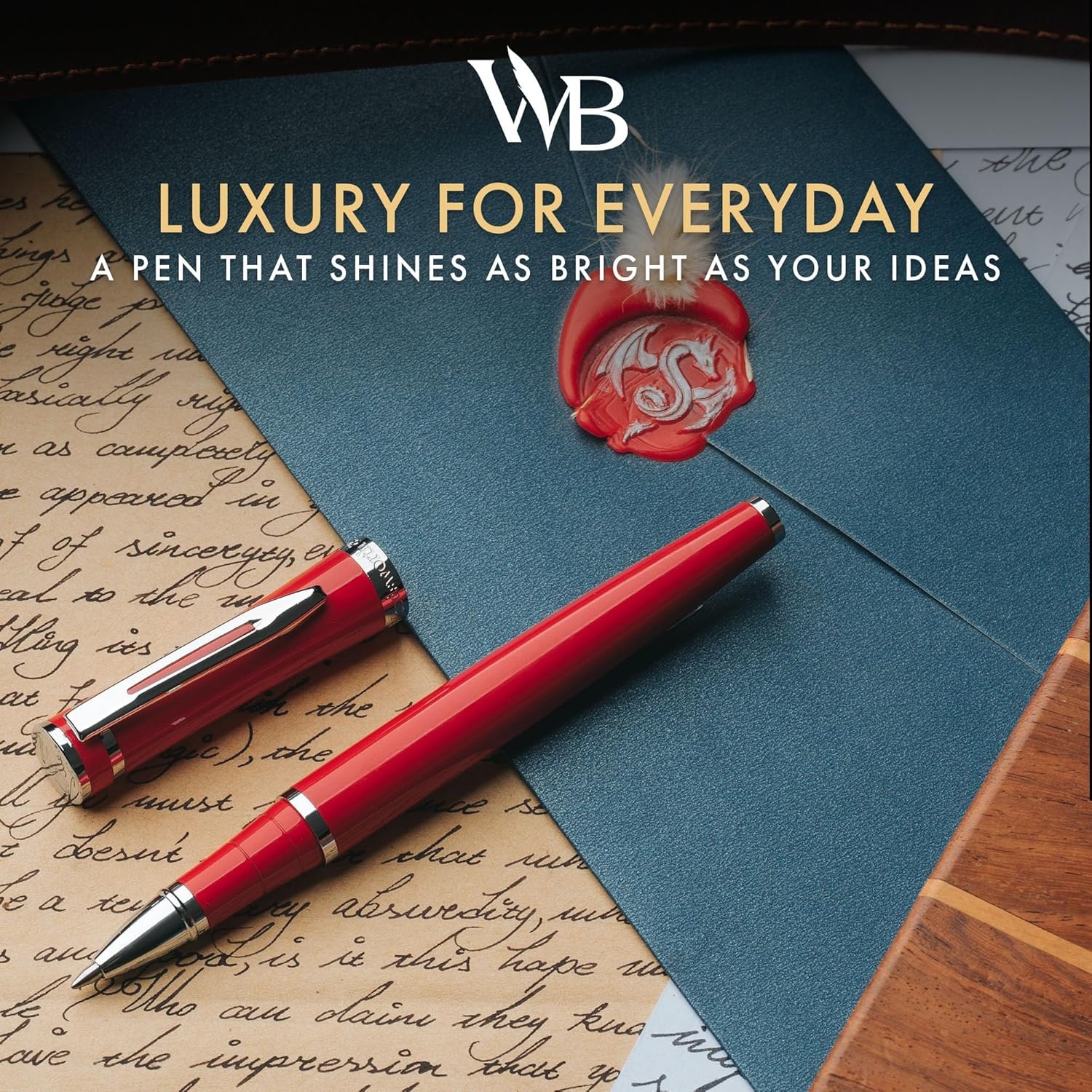 image:imageWordsworth and Black Rollerball Pen Luxury Pen Chrome Finish Red Lacquer Ink Refill Refillable Gift for Men amp Women Professional Writing Nice and Fancy Pens and for Work