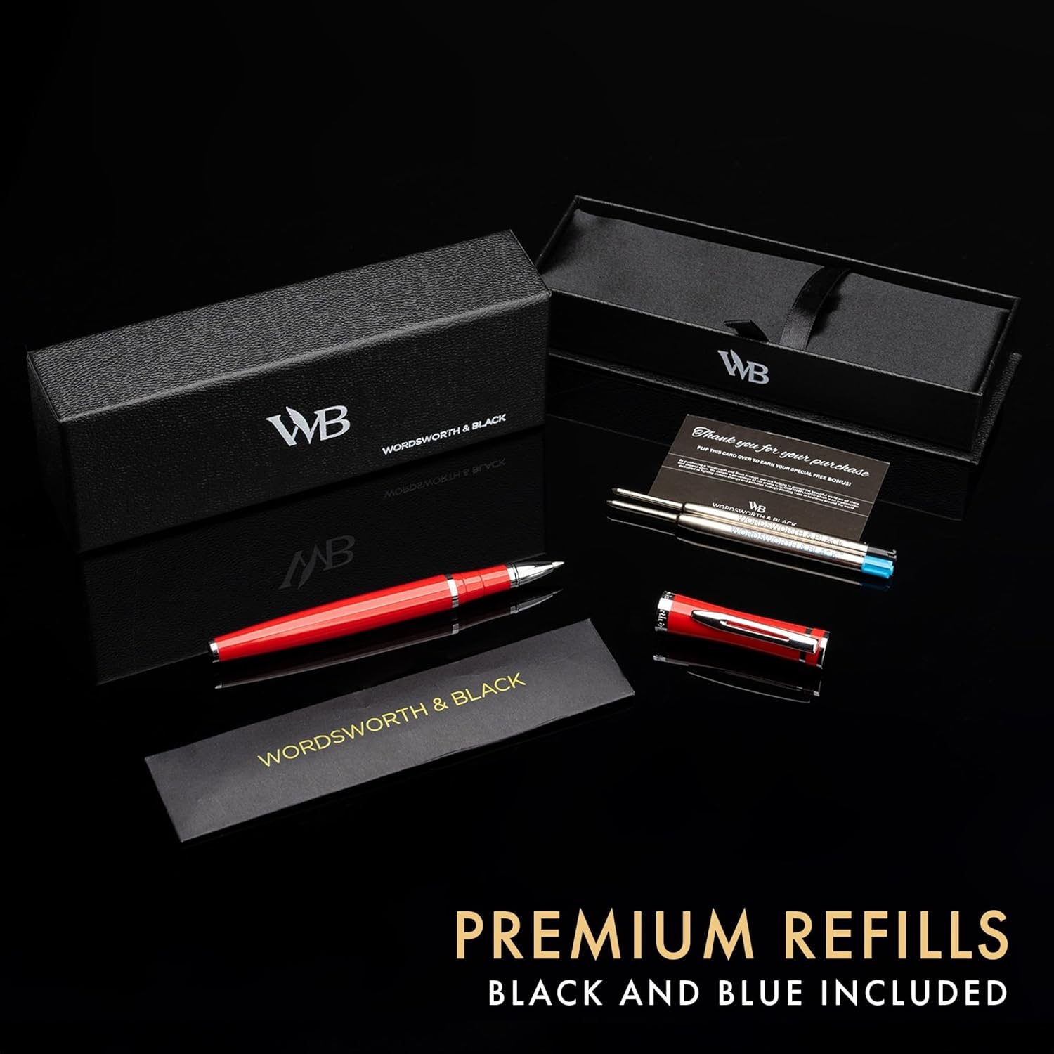 image:imageWordsworth and Black Rollerball Pen Luxury Pen Chrome Finish Red Lacquer Ink Refill Refillable Gift for Men amp Women Professional Writing Nice and Fancy Pens and for WorkRed Chrome