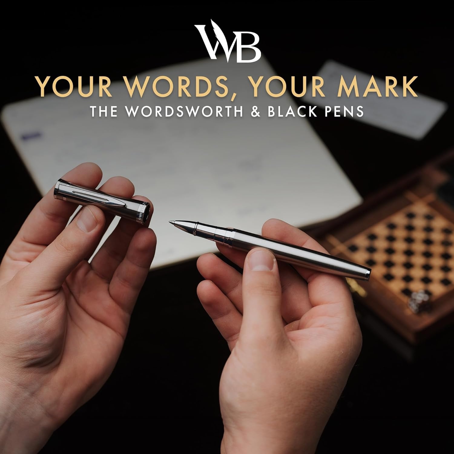 image:imageWordsworth and Black Rollerball Pen Luxury Pen Chrome Finish Red Lacquer Ink Refill Refillable Gift for Men amp Women Professional Writing Nice and Fancy Pens and for WorkSilver Chrome