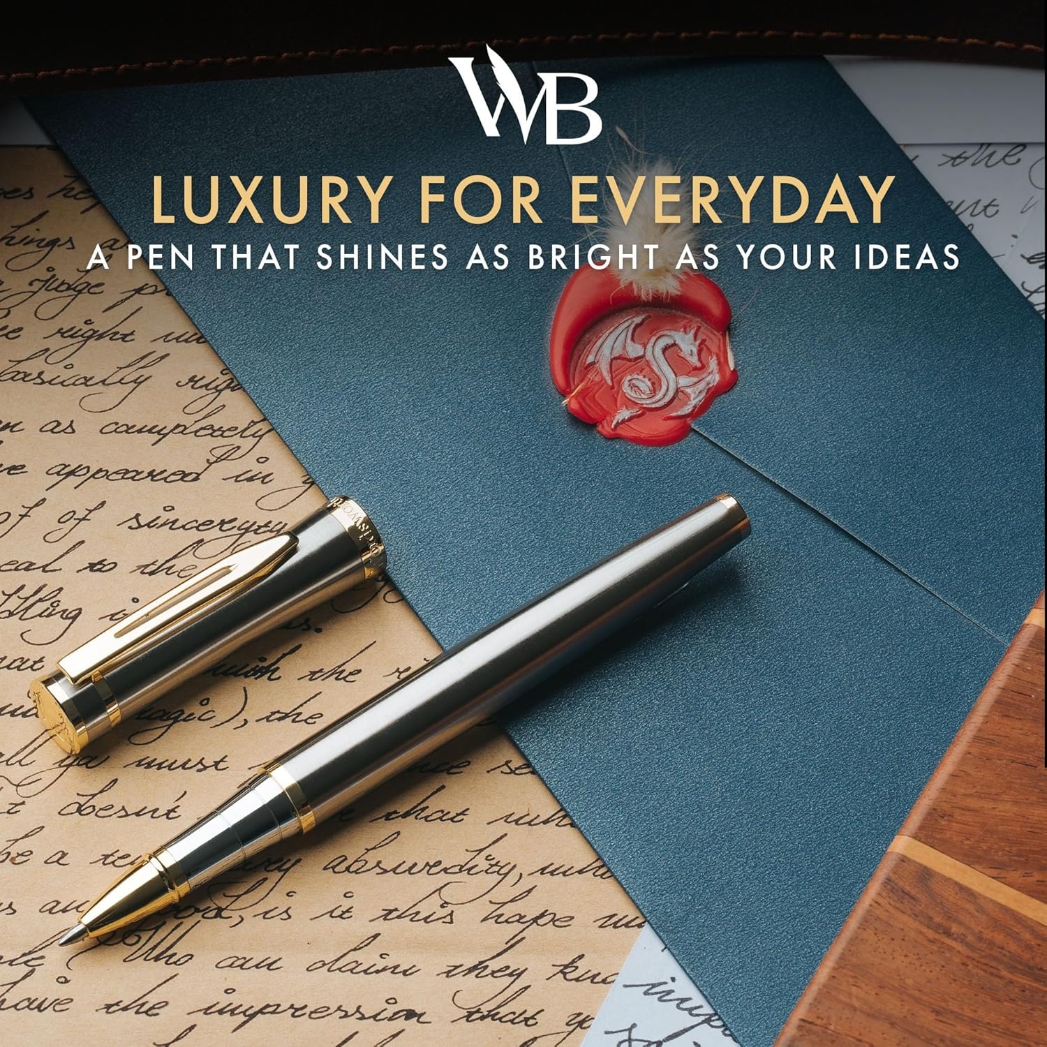 image:imageWordsworth and Black Rollerball Pen Luxury Pen Chrome Finish Red Lacquer Ink Refill Refillable Gift for Men amp Women Professional Writing Nice and Fancy Pens and for WorkSilver Gold