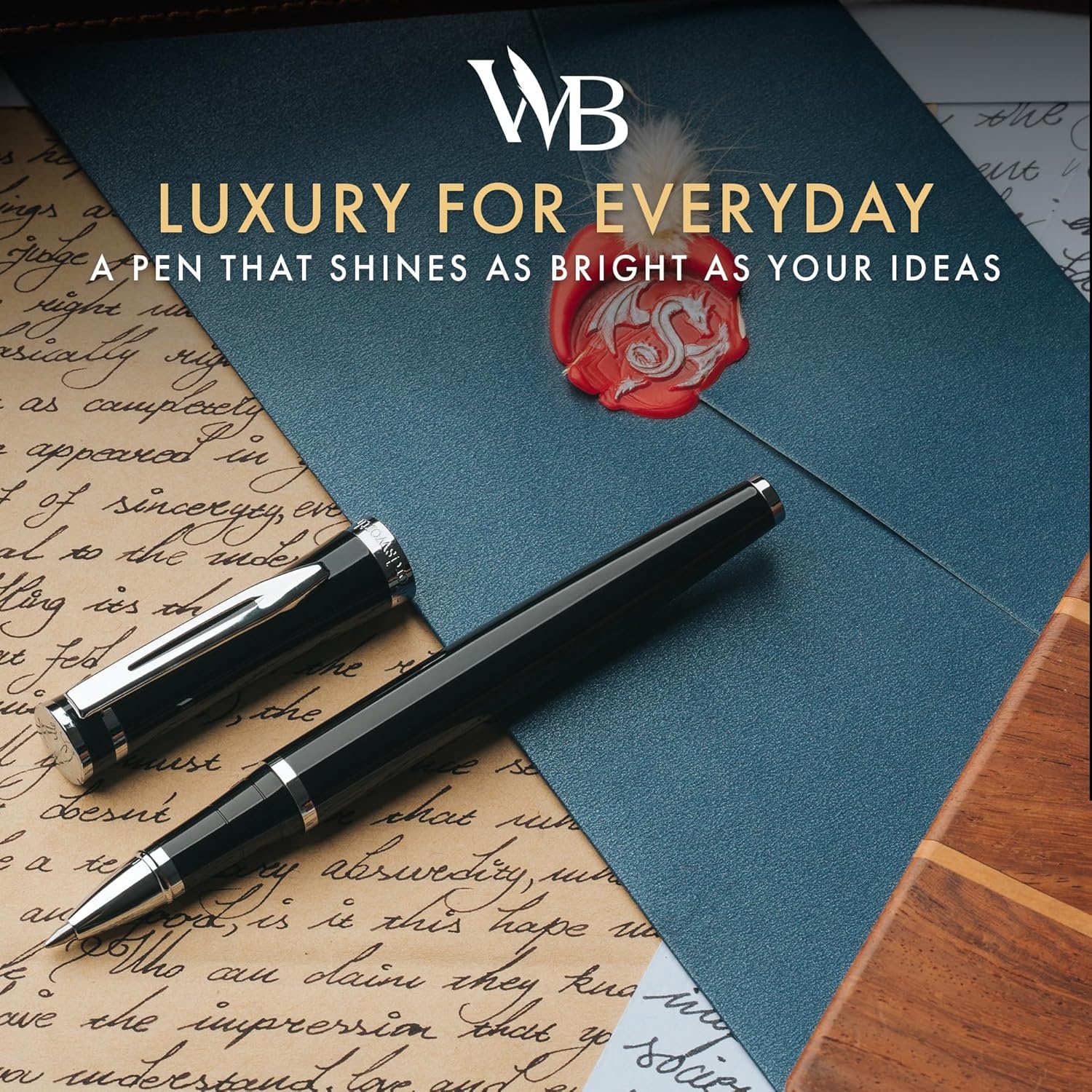 image:imageWordsworth and Black Rollerball Pen Luxury Pen Chrome Finish Red Lacquer Ink Refill Refillable Gift for Men amp Women Professional Writing Nice and Fancy Pens and for WorkBlack Chrome
