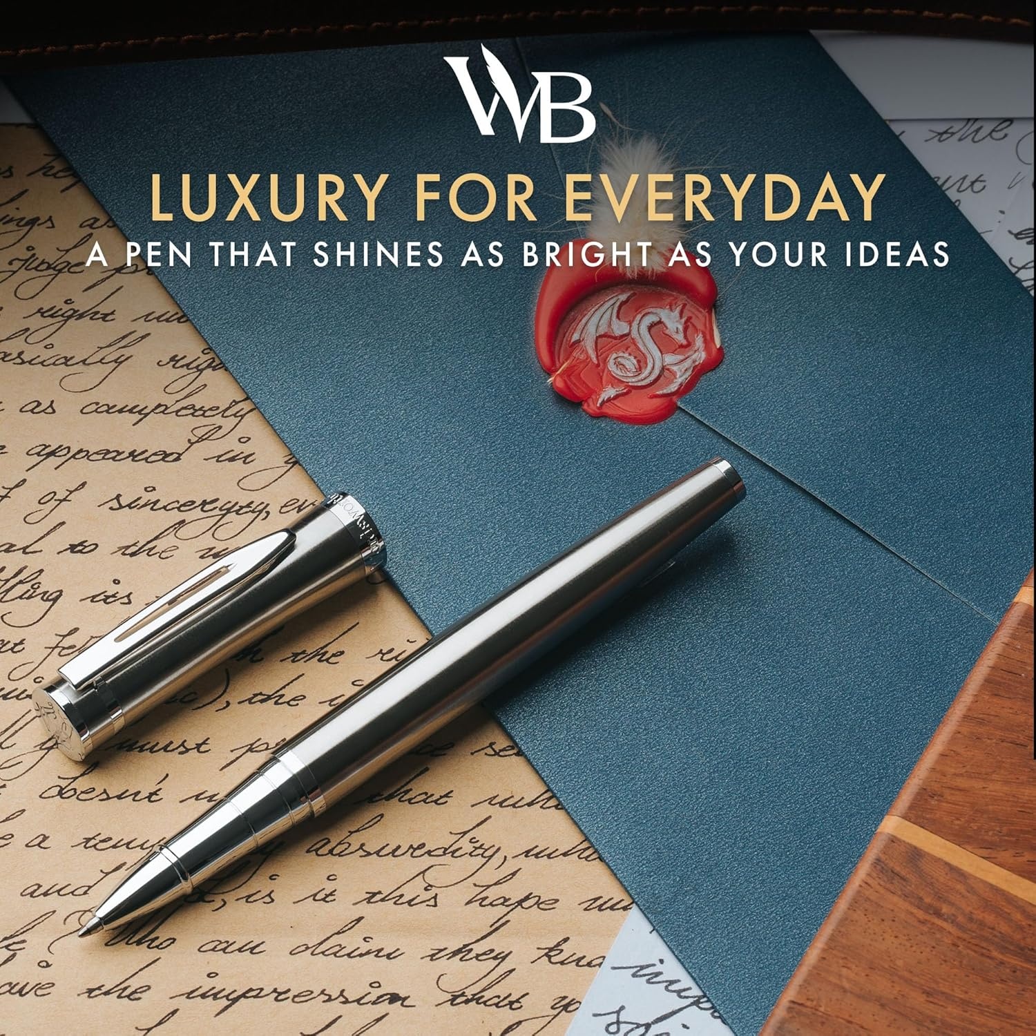 image:imageWordsworth and Black Rollerball Pen Luxury Pen Chrome Finish Red Lacquer Ink Refill Refillable Gift for Men amp Women Professional Writing Nice and Fancy Pens and for WorkSilver Chrome