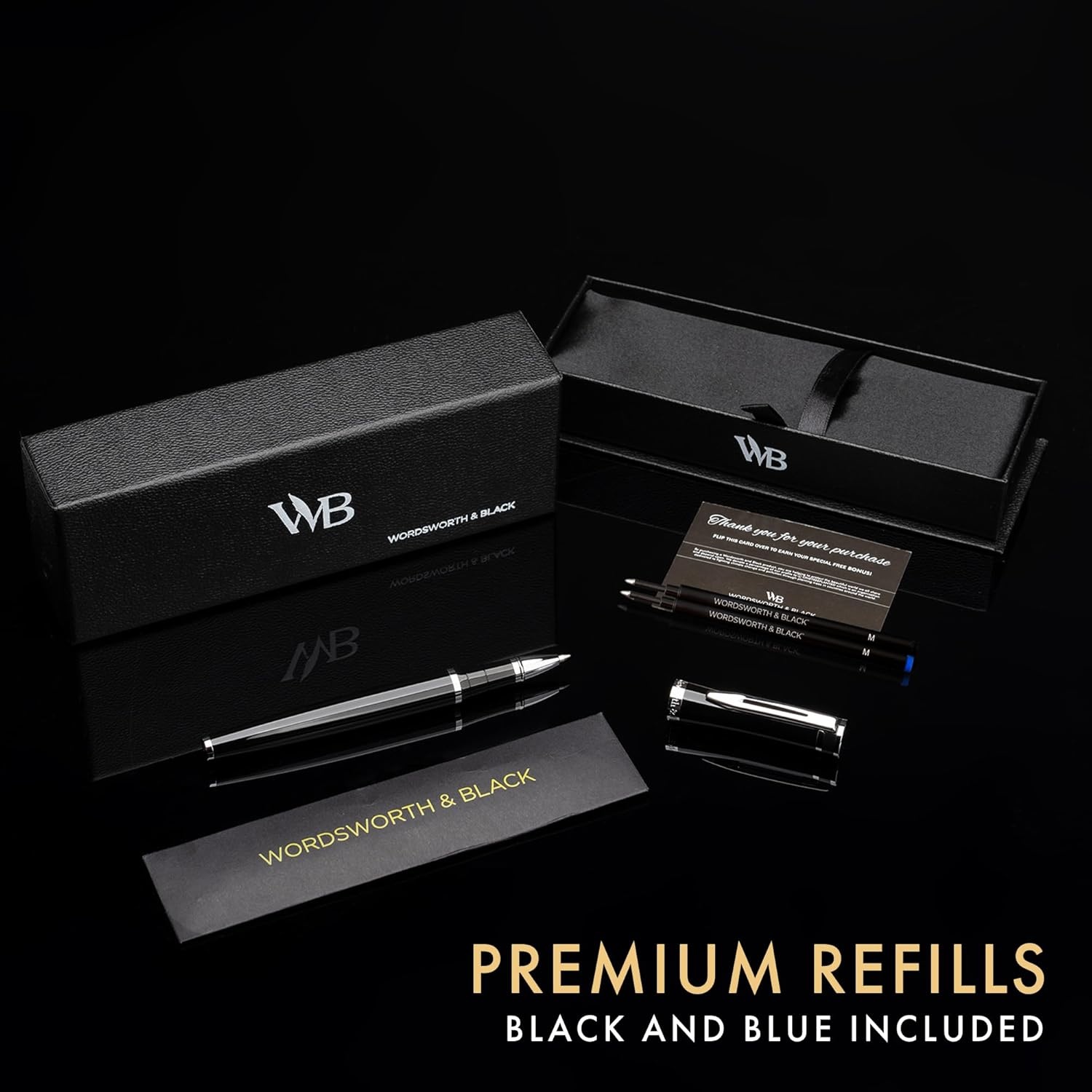 image:imageWordsworth and Black Rollerball Pen Luxury Pen Chrome Finish Red Lacquer Ink Refill Refillable Gift for Men amp Women Professional Writing Nice and Fancy Pens and for WorkBlack Chrome