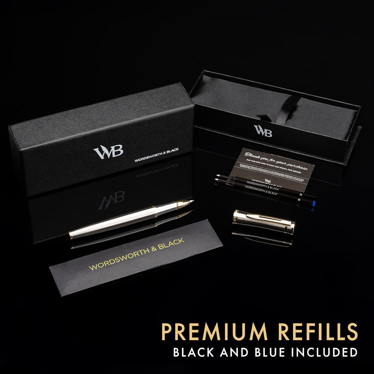 image:imageWordsworth and Black Rollerball Pen Luxury Pen Chrome Finish Red Lacquer Ink Refill Refillable Gift for Men amp Women Professional Writing Nice and Fancy Pens and for WorkSilver Gold