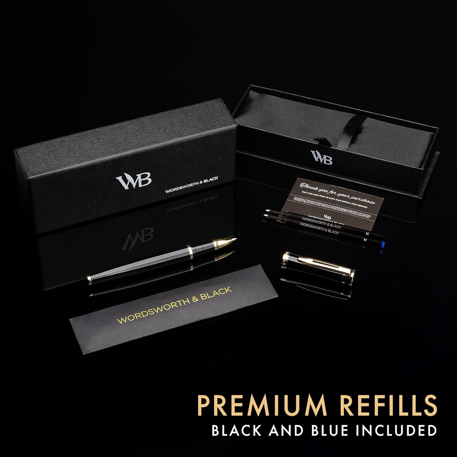 image:imageWordsworth and Black Rollerball Pen Luxury Pen Chrome Finish Red Lacquer Ink Refill Refillable Gift for Men amp Women Professional Writing Nice and Fancy Pens and for WorkBlack Gold
