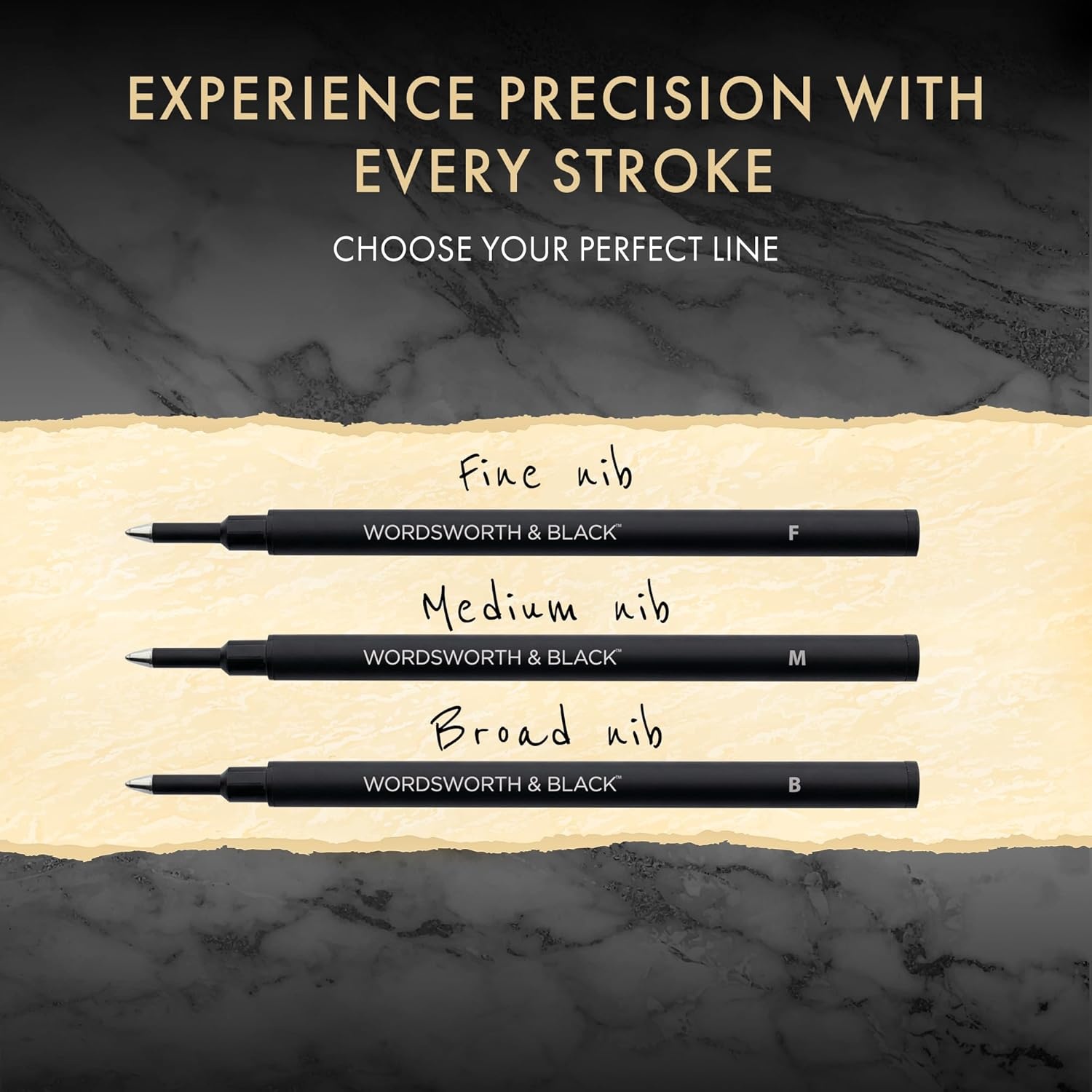 image:imageWordsworth and Black Rollerball Pen Refills Black Set of 4 Replaceable Refills Medium Tip Quick Drying Black Ink Standard Size Rollerball Pens Smooth WritingBlackMedium Nib