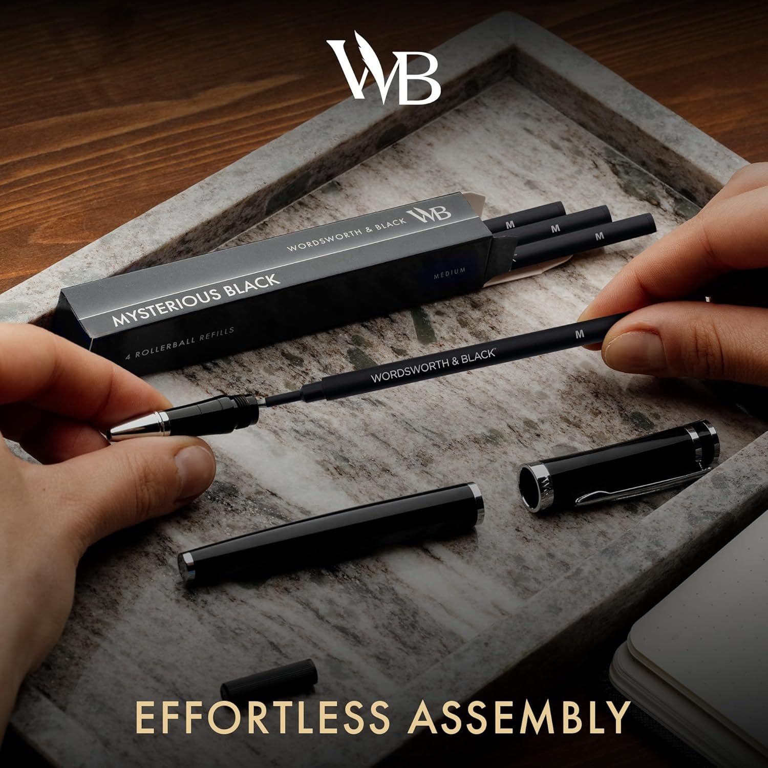 image:imageWordsworth and Black Rollerball Pen Refills Black Set of 4 Replaceable Refills Medium Tip Quick Drying Black Ink Standard Size Rollerball Pens Smooth WritingBlackMedium Nib
