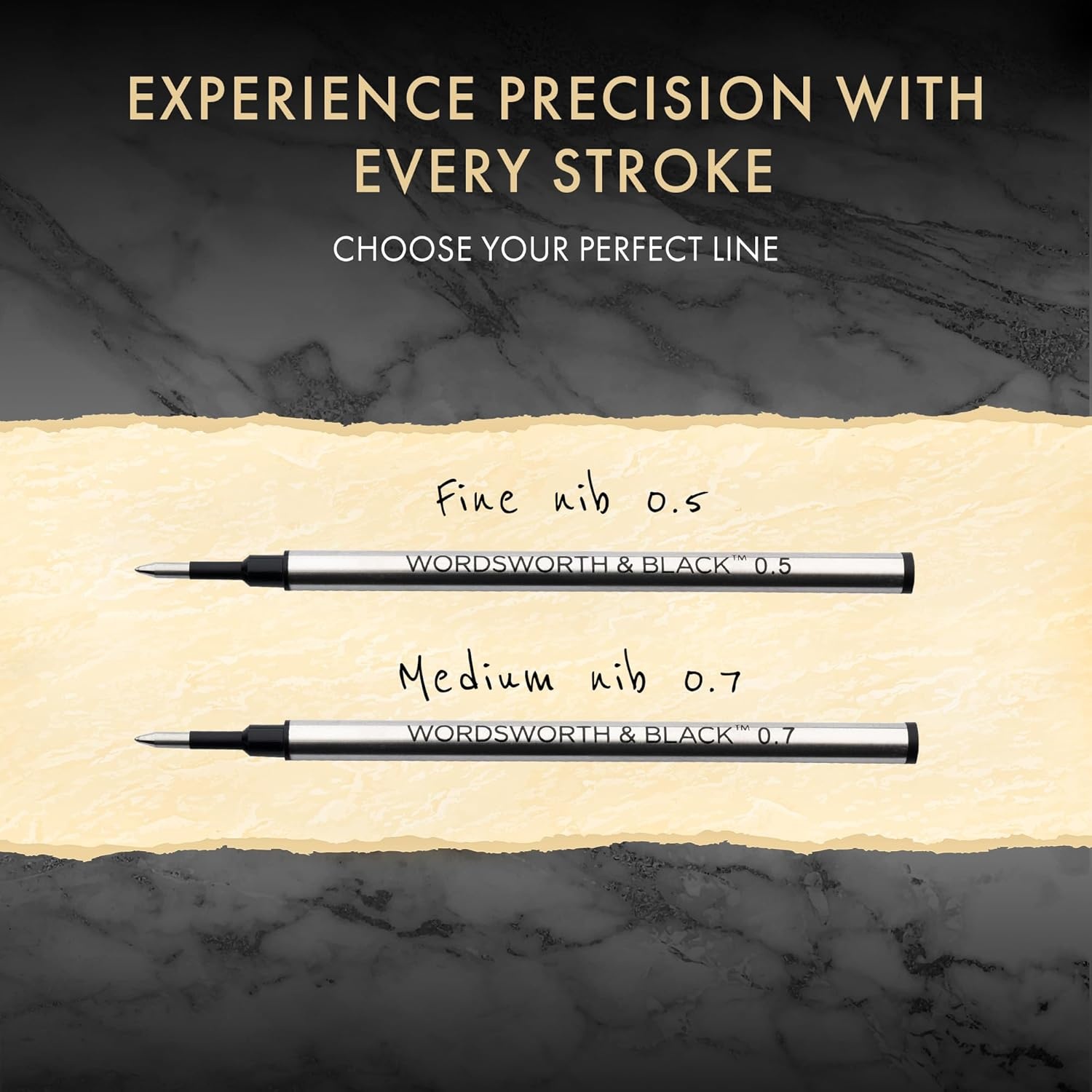 image:imageWordsworth and Black Rollerball Pen Refills Black Set of 4 Replaceable Refills Medium Tip Quick Drying Black Ink Standard Size Rollerball Pens Smooth WritingBlackFine Nib