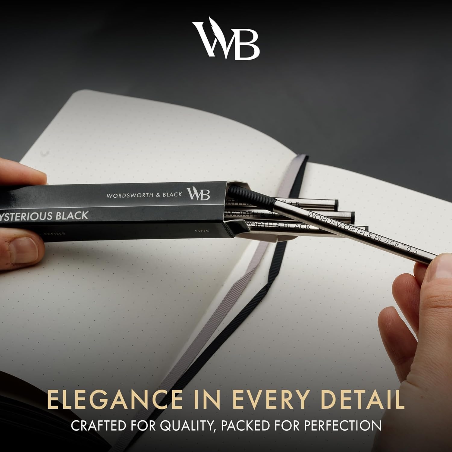 image:imageWordsworth and Black Rollerball Pen Refills Black Set of 4 Replaceable Refills Medium Tip Quick Drying Black Ink Standard Size Rollerball Pens Smooth WritingBlackFine Nib