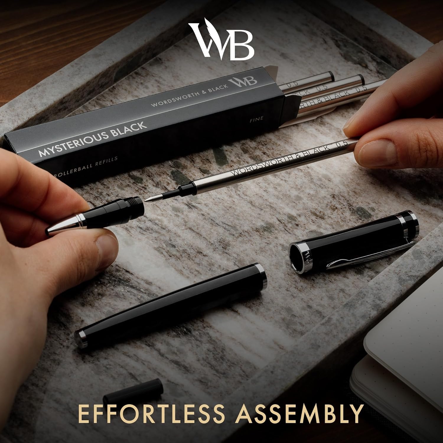 image:imageWordsworth and Black Rollerball Pen Refills Black Set of 4 Replaceable Refills Medium Tip Quick Drying Black Ink Standard Size Rollerball Pens Smooth WritingBlackFine Nib