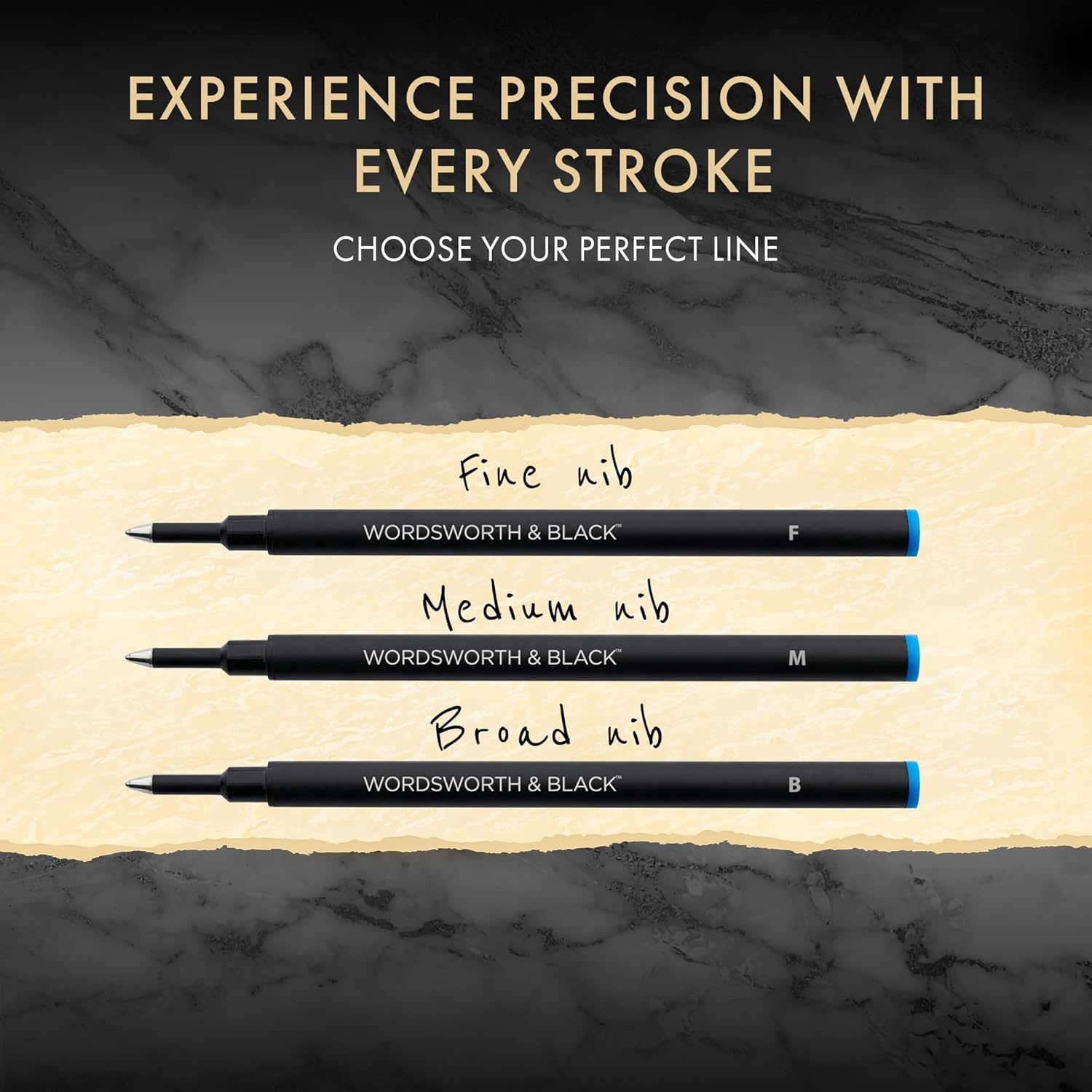 image:imageWordsworth and Black Rollerball Pen Refills Black Set of 4 Replaceable Refills Medium Tip Quick Drying Black Ink Standard Size Rollerball Pens Smooth WritingBlueFIne Nib