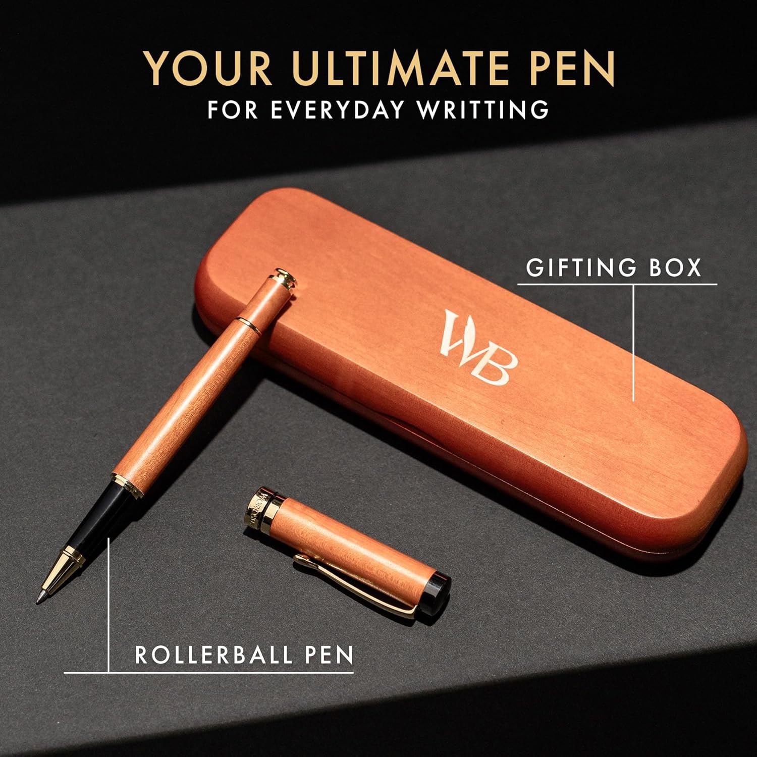 image:imageWordsworth and Black Rollerball PenStunning Luxury Pen Bamboo Blackwood Gold Finish Refillable Best Roller Ball Gift Set Pen for Men amp Women Ink Refill Point Office Pens for WritingCherry Wood