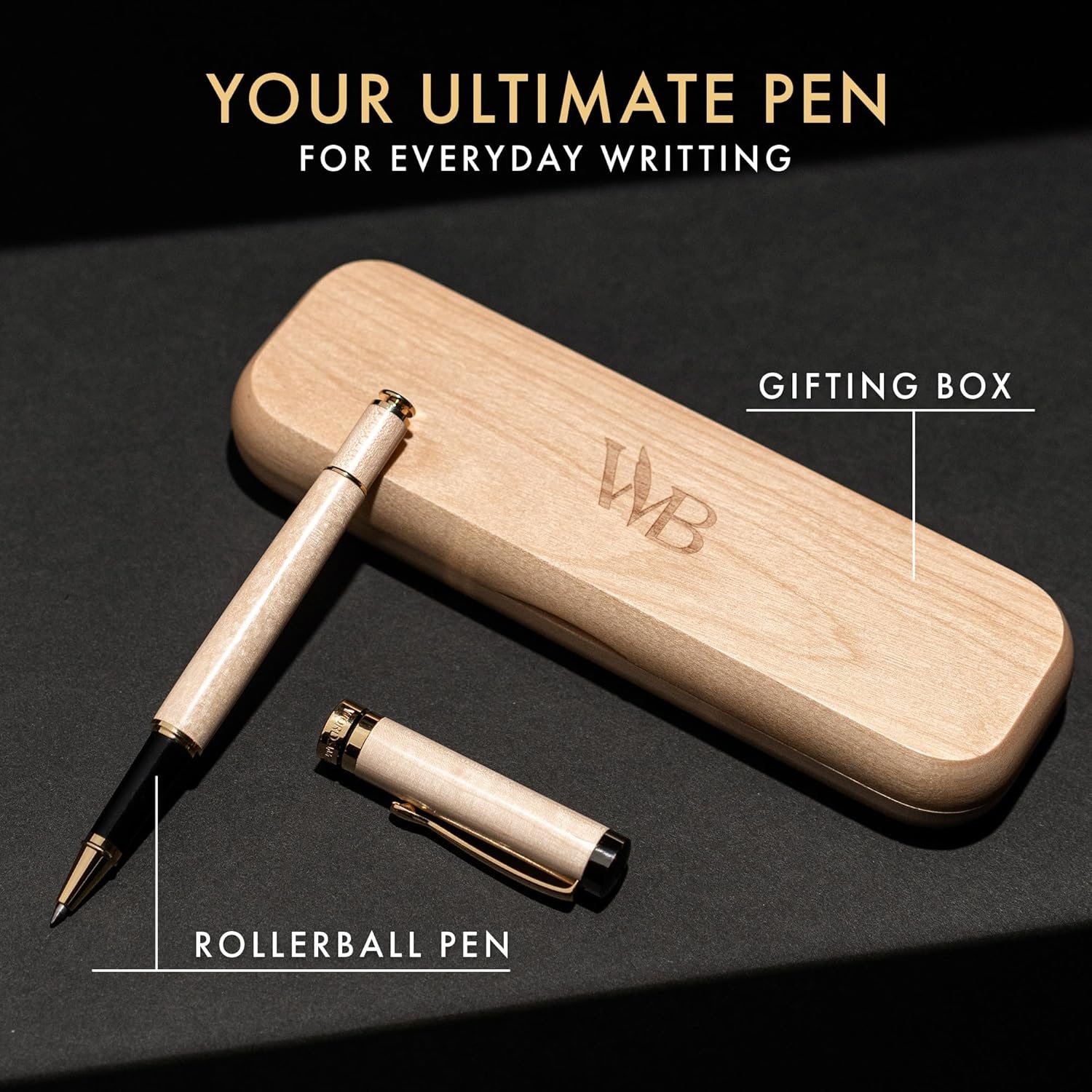 image:imageWordsworth and Black Rollerball PenStunning Luxury Pen Bamboo Blackwood Gold Finish Refillable Best Roller Ball Gift Set Pen for Men amp Women Ink Refill Point Office Pens for WritingMaple Wood