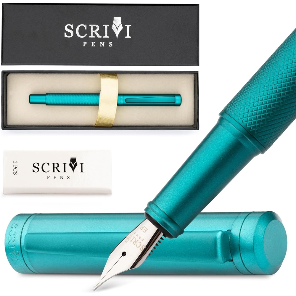 image:imageSCRIVI PENS Luxury Fountain Pen SetRed Fountain Pens for Writing Smooth Extra Fine Nib Includes Refillable Ink Converter 5 Ink Cartridges Black amp Blue Gift Box Elegant CalligraphyGreen