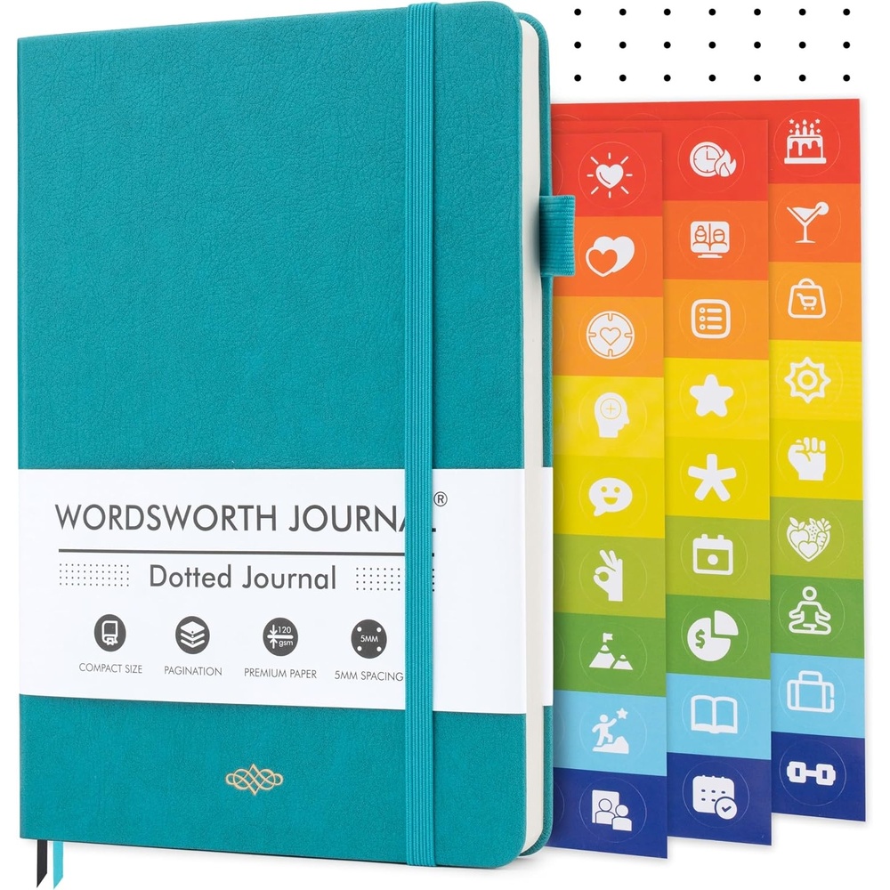 image:imageWordsworth amp Black A5 Bullet Dotted Journal 216 Dotted Pages Hardcover Grid Dot Leather 120 GSM PaperJournaling Notebook for Work amp SketchingJournals for WomenMenGifts Box Included TurquoiseTurquoise