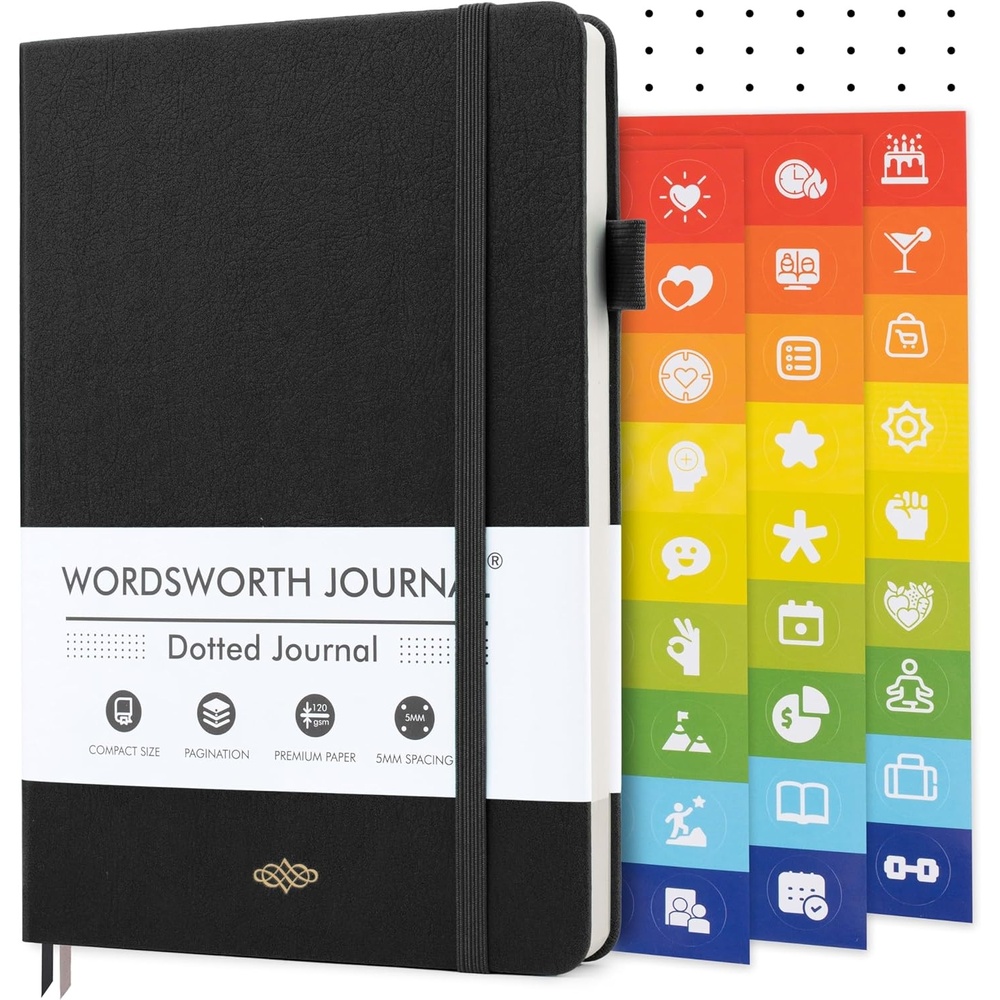 image:imageWordsworth amp Black A5 Bullet Dotted Journal 216 Dotted Pages Hardcover Grid Dot Leather 120 GSM PaperJournaling Notebook for Work amp SketchingJournals for WomenMenGifts Box Included TurquoiseBlack