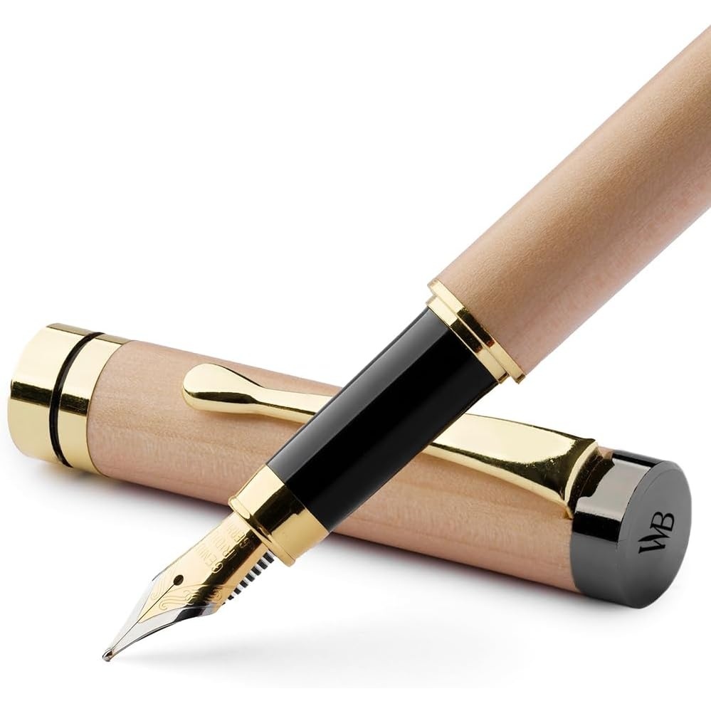 image:imageWordsworth amp Black Fountain Pen Set Luxury Bamboo Wood Medium Nib Gift Case Includes 6 Ink Cartridges Ink Refill Converter Journaling Calligraphy Drawing Smooth Writing Cherry WoodMaple Wood