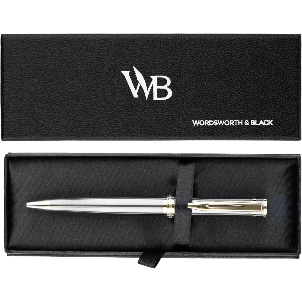 image:imageWordsworth and Black Ballpoint Pen Black Lacquer Stunning Luxury Pen Chrome Finish Ink Refill Best Gift Set for Men amp Women Refillable Elegant Nice Pens Fine PointSilver Gold