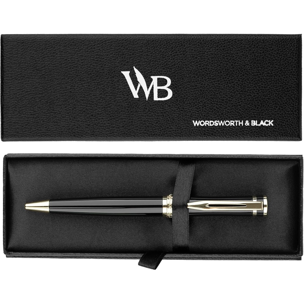 image:imageWordsworth and Black Ballpoint Pen Black Lacquer Stunning Luxury Pen Chrome Finish Ink Refill Best Gift Set for Men amp Women Refillable Elegant Nice Pens Fine PointBlack Gold