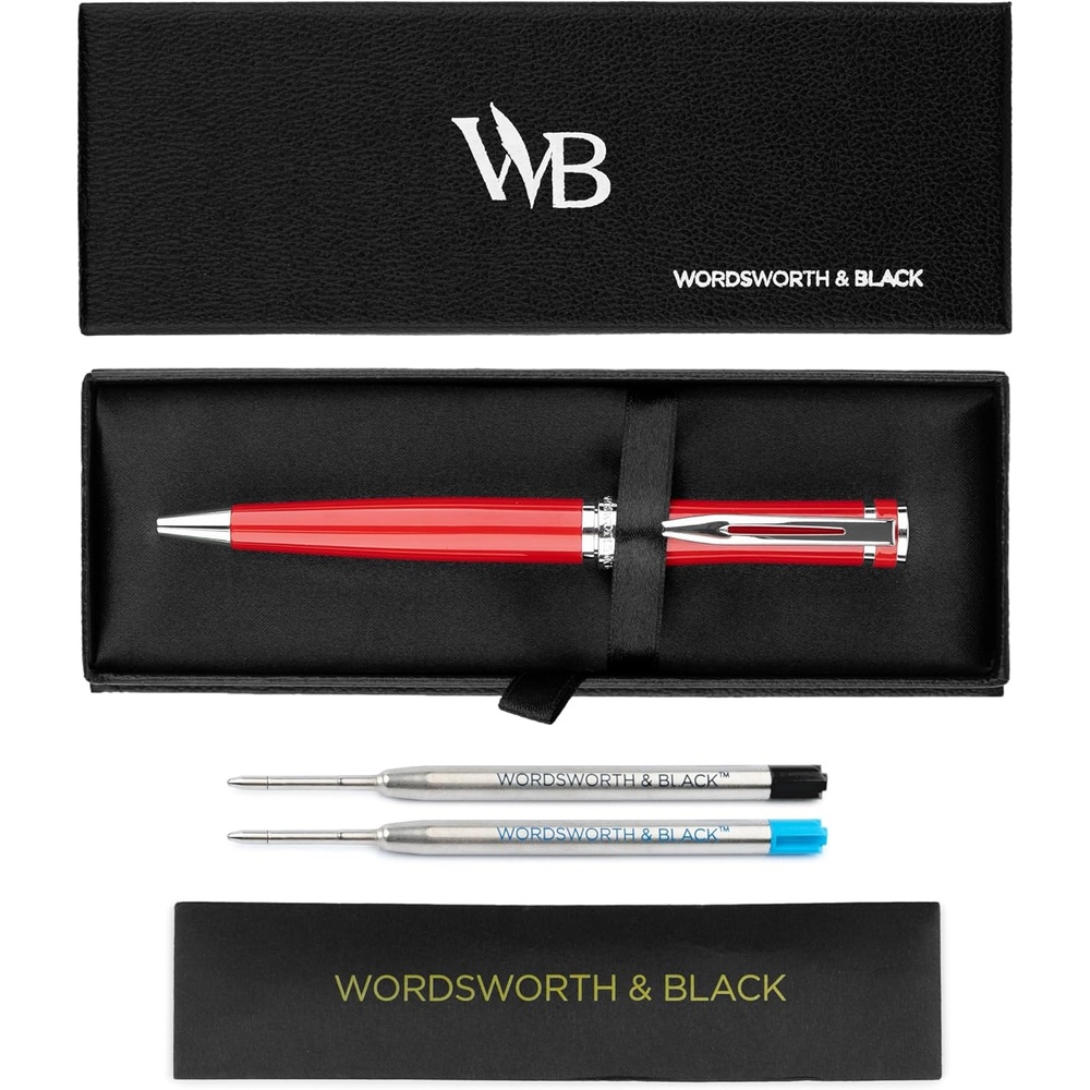 image:imageWordsworth and Black Ballpoint Pen Red Lacquer Stunning Luxury Pen Chrome Finish Ink Refill Best Gift Set for Men amp Women Refillable Elegant Nice Pens Fine Point