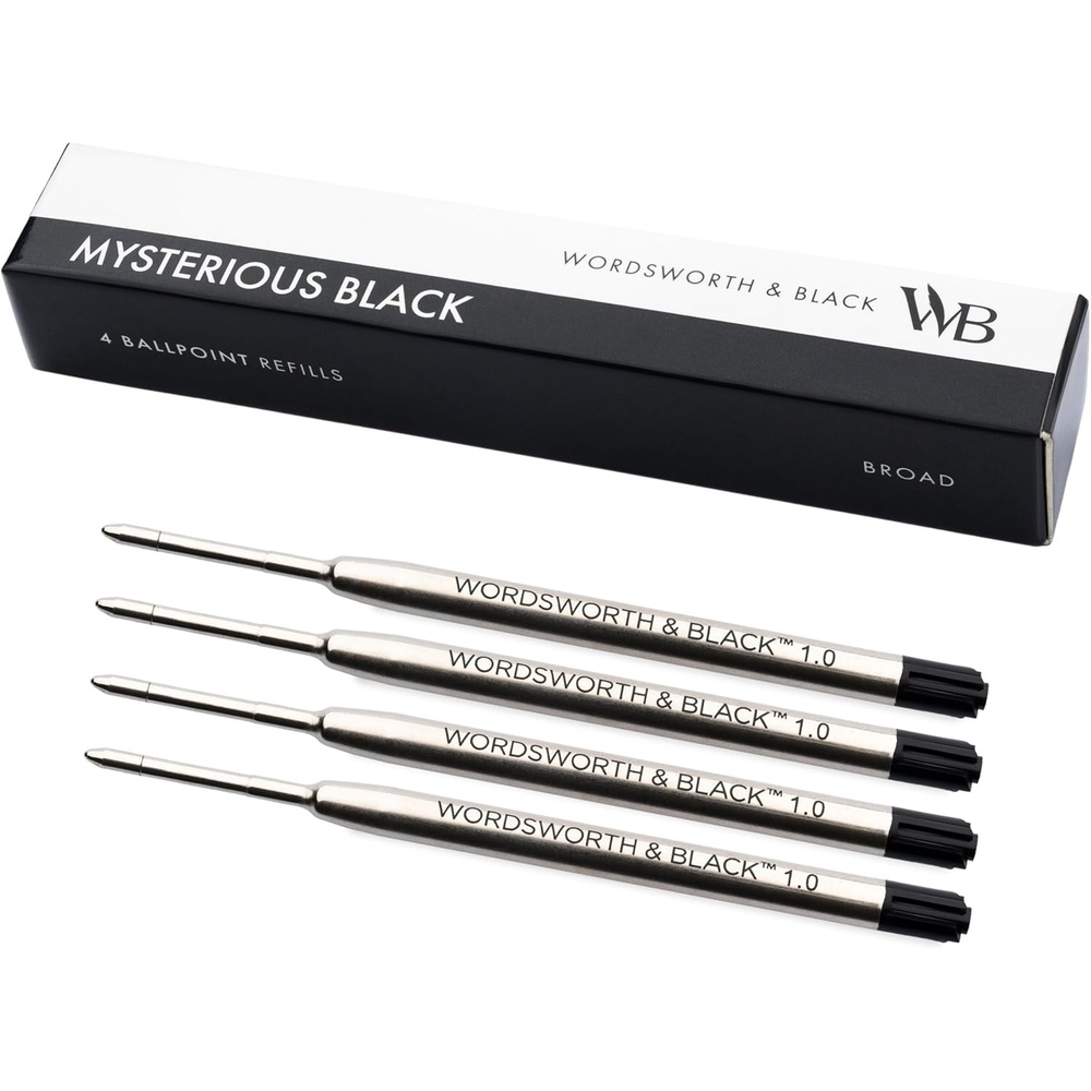 image:imageWordsworth and Black Ballpoint Pen Refills Blue Set of 4 Replaceable Refills Medium Tip Quick Drying Blue Ink Standard Size Ballpoint Pens Smooth WritingBlackBroad Nib