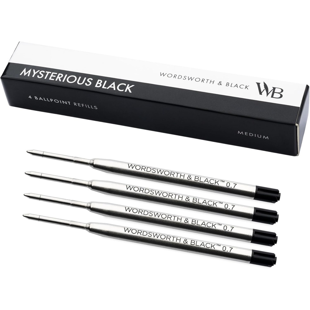 image:imageWordsworth and Black Ballpoint Pen Refills Blue Set of 4 Replaceable Refills Medium Tip Quick Drying Blue Ink Standard Size Ballpoint Pens Smooth WritingBlackMedium Nib