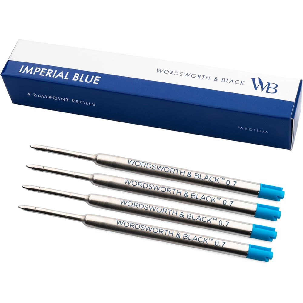 image:imageWordsworth and Black Ballpoint Pen Refills Blue Set of 4 Replaceable Refills Medium Tip Quick Drying Blue Ink Standard Size Ballpoint Pens Smooth WritingBlueMedium Nib
