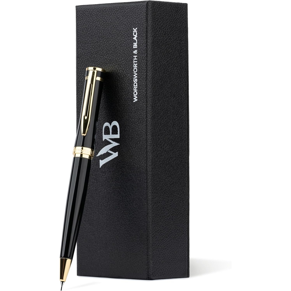 image:imageWordsworth and Black Mechanical Pencil Graphite Lead Stunning Luxury Metal Pencil Black Lacquer 24K Gold Finish 07mm Led Best Gift Set for Men amp Women Professional Executive Office PencilsBlack Gold