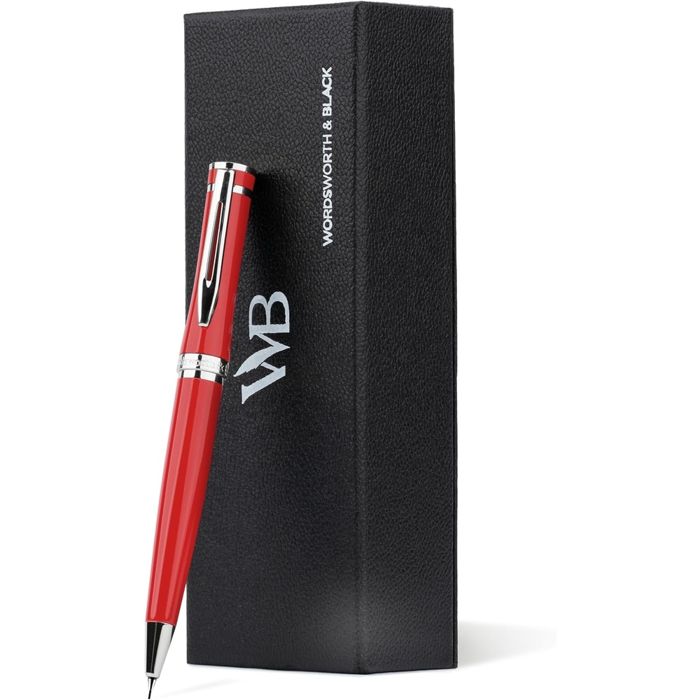 image:imageWordsworth and Black Mechanical Pencil Graphite Lead Stunning Luxury Metal Pencil Black Lacquer 24K Gold Finish 07mm Led Best Gift Set for Men amp Women Professional Executive Office PencilsRed Chrome