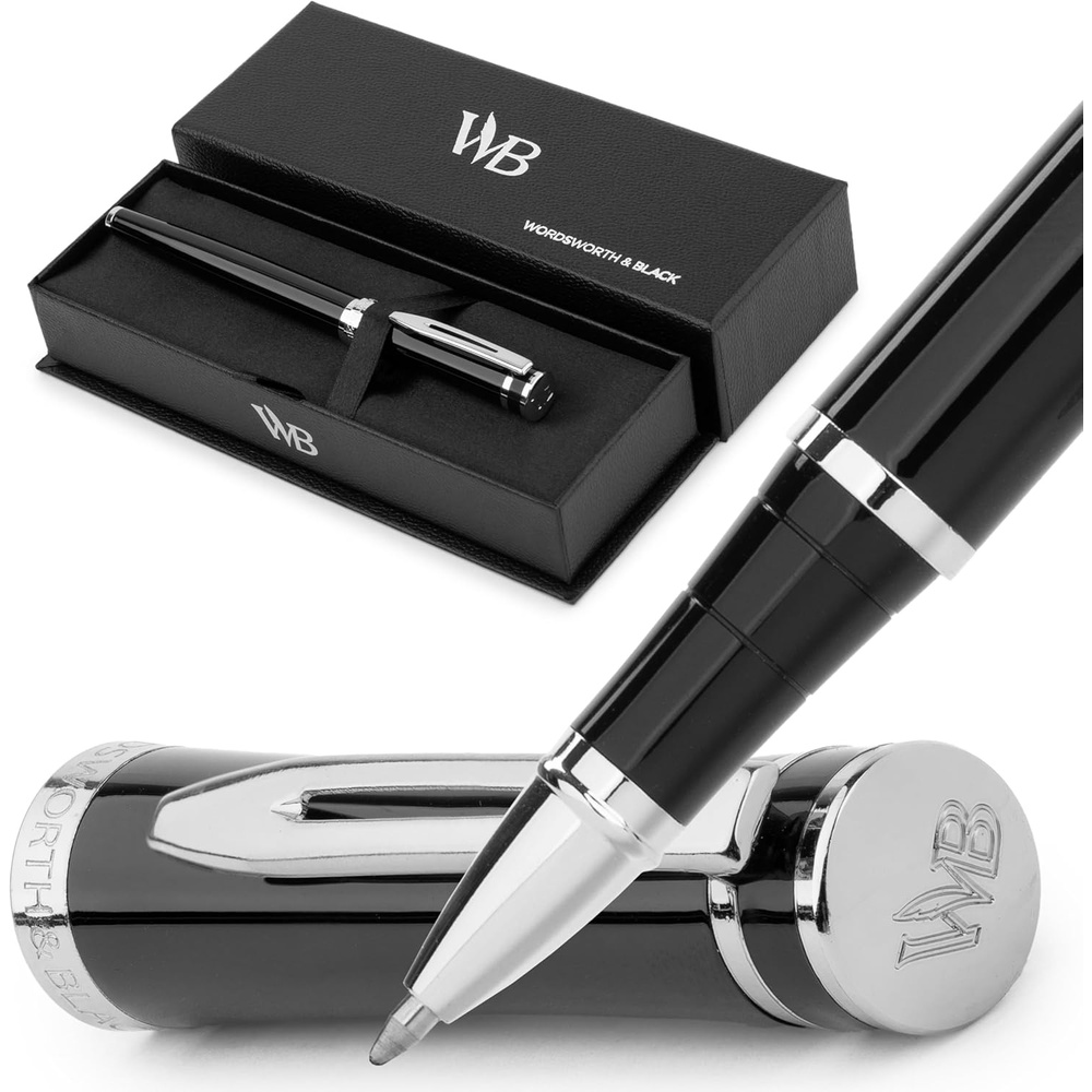 image:imageWordsworth and Black Rollerball Pen Luxury Pen Chrome Finish Red Lacquer Ink Refill Refillable Gift for Men amp Women Professional Writing Nice and Fancy Pens and for WorkBlack Chrome