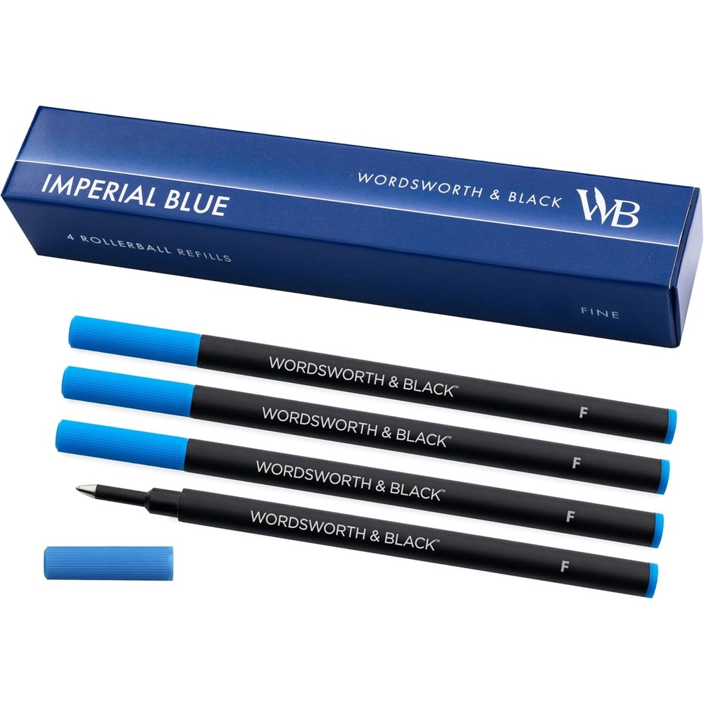 image:imageWordsworth and Black Rollerball Pen Refills Black Set of 4 Replaceable Refills Medium Tip Quick Drying Black Ink Standard Size Rollerball Pens Smooth WritingBlueFIne Nib