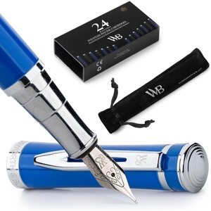 image:imageWordsworth amp Black Fountain Pen Set 18K Gilded Medium Nib Includes 24 Pack Ink Cartridges Ink Refill Converter amp Gift Pouch Gold Finish Calligraphy Imperial Blue Perfect for Men amp WomenImperial Blue Chrome