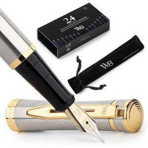 image:imageWordsworth amp Black Fountain Pen Set 18K Gilded Medium Nib Includes 24 Pack Ink Cartridges Ink Refill Converter amp Gift Pouch Gold Finish Calligraphy Imperial Blue Perfect for Men amp WomenSilver Gold