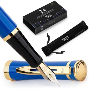 image:imageWordsworth amp Black Fountain Pen Set 18K Gilded Medium Nib Includes 24 Pack Ink Cartridges Ink Refill Converter amp Gift Pouch Gold Finish Calligraphy Imperial Blue Perfect for Men amp WomenImperial Blue