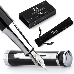 image:imageWordsworth amp Black Fountain Pen Set 18K Gilded Medium Nib Includes 24 Pack Ink Cartridges Ink Refill Converter amp Gift Pouch Gold Finish Calligraphy Imperial Blue Perfect for Men amp WomenBlack Chrome