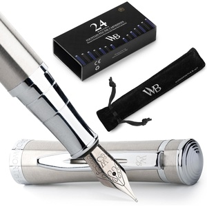 image:imageWordsworth amp Black Fountain Pen Set 18K Gilded Medium Nib Includes 24 Pack Ink Cartridges Ink Refill Converter amp Gift Pouch Gold Finish Calligraphy Imperial Blue Perfect for Men amp WomenSilver Chrome
