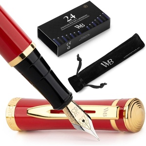 image:imageWordsworth amp Black Fountain Pen Set 18K Gilded Medium Nib Includes 24 Pack Ink Cartridges Ink Refill Converter amp Gift Pouch Gold Finish Calligraphy Imperial Blue Perfect for Men amp WomenCrimson Red Gold