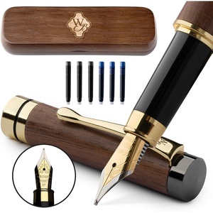 image:imageWordsworth amp Black Fountain Pen Set Brown Wood Luxury Bamboo Wood  Medium Nib Includes Spare Extra Fine Nib Gold 6 Ink Cartridges Refill Converter and Premium Gift Case