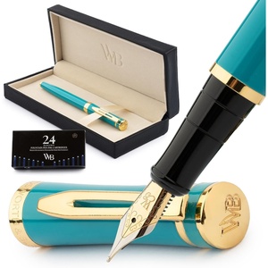 image:imageWordsworth amp Black Fountain Pen Set Medium Nib Includes 24 Ink Cartridges and Ink Refill Converter Gift Case Journaling Calligraphy Smooth Writing Pens Black Chrome Perfect for Men and WomenTurquoise Gold