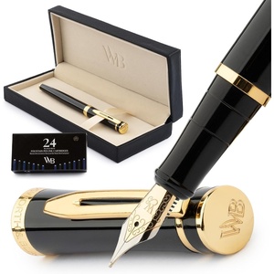 image:imageWordsworth amp Black Fountain Pen Set Medium Nib Includes 24 Ink Cartridges and Ink Refill Converter Gift Case Journaling Calligraphy Smooth Writing Pens Black Chrome Perfect for Men and WomenBlack Gold