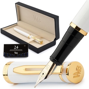 image:imageWordsworth amp Black Fountain Pen Set Medium Nib Includes 24 Ink Cartridges and Ink Refill Converter Gift Case Journaling Calligraphy Smooth Writing Pens Black Chrome Perfect for Men and WomenWhite Gold