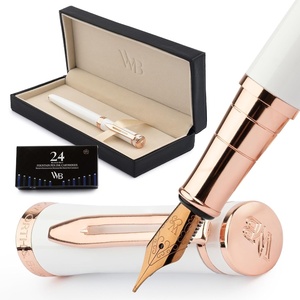 image:imageWordsworth amp Black Fountain Pen Set Medium Nib Includes 24 Ink Cartridges and Ink Refill Converter Gift Case Journaling Calligraphy Smooth Writing Pens Black Chrome Perfect for Men and WomenWhite Rose Gold
