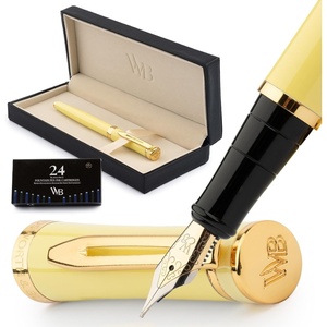 image:imageWordsworth amp Black Fountain Pen Set Medium Nib Includes 24 Ink Cartridges and Ink Refill Converter Gift Case Journaling Calligraphy Smooth Writing Pens Black Chrome Perfect for Men and WomenYellow