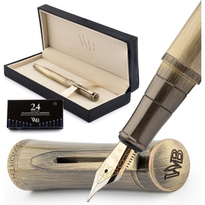 image:imageWordsworth amp Black Fountain Pen Set Medium Nib Includes 24 Ink Cartridges and Ink Refill Converter Gift Case Journaling Calligraphy Smooth Writing Pens Black Chrome Perfect for Men and WomenBronze