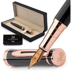 image:imageWordsworth amp Black Fountain Pen Set Medium Nib Includes 24 Ink Cartridges and Ink Refill Converter Gift Case Journaling Calligraphy Smooth Writing Pens Black Chrome Perfect for Men and WomenBlack Rose Gold
