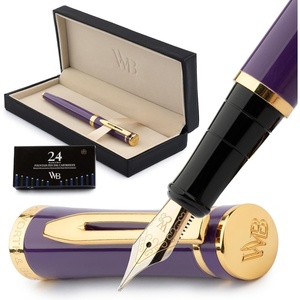 image:imageWordsworth amp Black Fountain Pen Set Medium Nib Includes 24 Ink Cartridges and Ink Refill Converter Gift Case Journaling Calligraphy Smooth Writing Pens Black Chrome Perfect for Men and WomenVelvet Purple