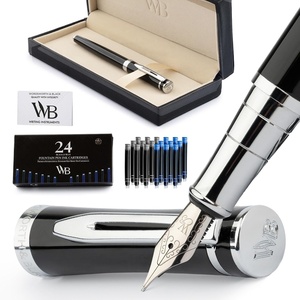 image:imageWordsworth amp Black Fountain Pen Set Medium Nib Includes 24 Ink Cartridges and Ink Refill Converter Gift Case Journaling Calligraphy Smooth Writing Pens Black Chrome Perfect for Men and WomenBlack Chrome