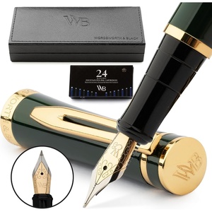 image:imageWordsworth amp Black Fountain Pen Set Racing Green Medium Nib Includes Spare Bent Nib Gold 24 Ink Cartridges Refill Converter and Premium Gift Case