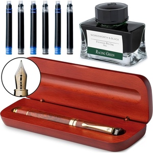 image:imageWordsworth amp Black Fountain Pen Set Rose Wood Luxury Bamboo Wood  Medium Nib Includes 50 ml Pen Ink Green 6 Ink Cartridges Refill Converter and Premium Gift Case